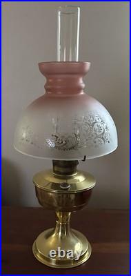 Aladdin Brass Table Lamp with Etched Rubina Glass Shade
