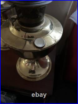 Aladdin Brass Table Lamp with Etched Rubina Glass Shade