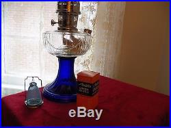 Aladdin C- 6177AN Cobalt & Clear Table Lamp Kerosene Burner Chimney New In Box