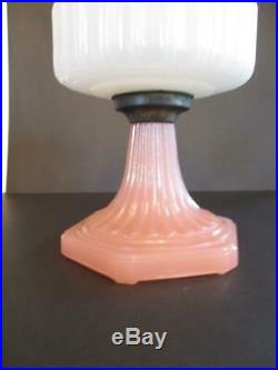 Aladdin Cathederal White Pink Oil Lamp Base With Model B Chicago Burner