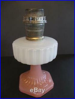 Aladdin Cathederal White Pink Oil Lamp Base With Model B Chicago Burner