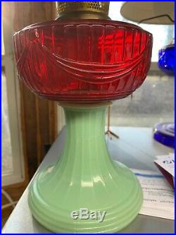 Aladdin Christmas Limited Edition Oil Lamp Green Moonstone Crystal Red Font NOS