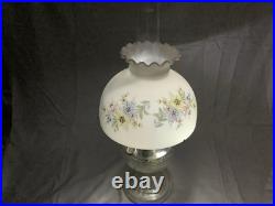 Aladdin Clear Glass Beehive Oil Lamp Nu-Type Model B with Glass Floral Print Shade