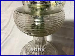 Aladdin Clear Glass Beehive Oil Lamp Nu-Type Model B with Glass Floral Print Shade