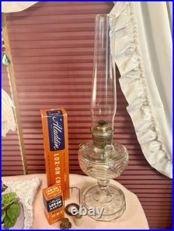 Aladdin Clear Manganese Glass Washington Drape Oil Lamp Model B Many Extras 23