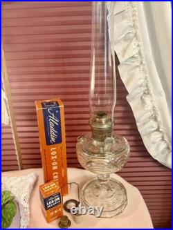 Aladdin Clear Manganese Glass Washington Drape Oil Lamp Model B Many Extras 23