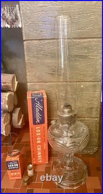 Aladdin Clear Manganese Glass Washington Drape Oil Lamp Model B Many Extras 23