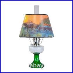 Aladdin Clear Over Emerald Lincoln Drape Oil Lamp Ride Into Sunset Shade, Nickel