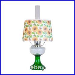 Aladdin Clear Over Emerald Lincoln Drape Oil Lamp, Sunflower Shade, Nickel Trim