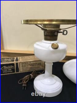 Aladdin Clear Painted White Simplicity Electrified Oil Lamp White Shade 1949-52
