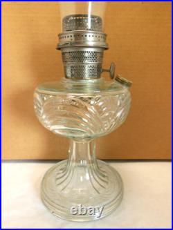 Aladdin Clear Uranium Glass Washington Drape Short Round Base Oil Lamp B Burner