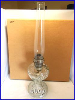 Aladdin Clear Uranium Glass Washington Drape Short Round Base Oil Lamp B Burner