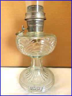 Aladdin Clear Uranium Glass Washington Drape Short Round Base Oil Lamp B Burner