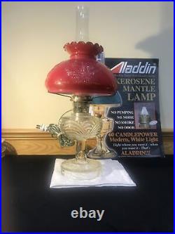 Aladdin Clear Washington Drape Oil Red Iridescent Embossed Eagle Lamp Electric
