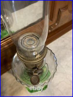 Aladdin Clear and Green Glass Oil/Kerosene Lamp Moser 10