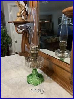 Aladdin Clear and Green Glass Oil/Kerosene Lamp Moser 10
