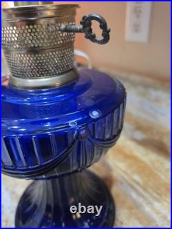 Aladdin Cobalt Blue Lincoln Drape Electric Lamp Base Font Marked New 76 Vintage