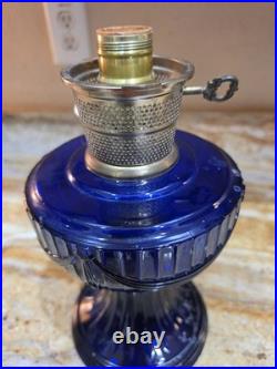 Aladdin Cobalt Blue Lincoln Drape Electric Lamp Base Font Marked New 76 Vintage