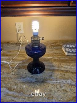Aladdin Cobalt Blue Lincoln Drape Electric Lamp Base Font Marked New 76 Vintage