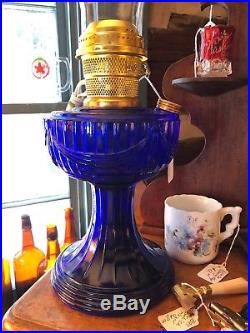 Aladdin Cobalt Blue Lincoln Drape Kerosene Oil Lamp