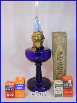 Aladdin Cobalt Blue Tall Lincoln Drape Kerosene Lamp B Burner withScallop Foot
