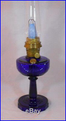 Aladdin Cobalt Blue Tall Lincoln Drape Kerosene Lamp B Burner withScallop Foot