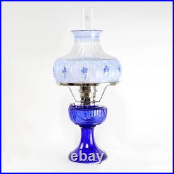 Aladdin Cobalt Lincoln Drape Table Oil Lamp Nickel with Blue Meadow Shade