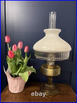 Aladdin Colonial B 106 Amber Beta Crystal Hobnail Kerosene Oil Lamp w Opal Shade
