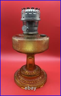 Aladdin Colonial B 106 Amber Beta Crystal Hobnail Kerosene Oil Lamp w Opal Shade