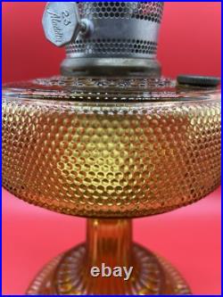 Aladdin Colonial B 106 Amber Beta Crystal Hobnail Kerosene Oil Lamp w Opal Shade