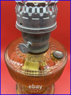 Aladdin Colonial B 106 Amber Beta Crystal Hobnail Kerosene Oil Lamp w Opal Shade