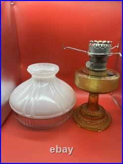 Aladdin Colonial B 106 Amber Beta Crystal Hobnail Kerosene Oil Lamp w Opal Shade