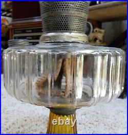 Aladdin Corinthian Amber to Clear Glass Footed Oil Kerosene Lamp NuType Burner