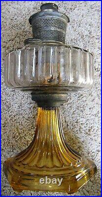 Aladdin Corinthian Amber to Clear Glass Footed Oil Kerosene Lamp NuType Burner
