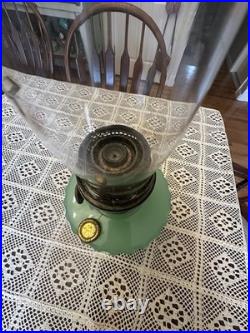 Aladdin Corinthian Apple Green Jadeite Oil Lamp Signed Locking Chimney