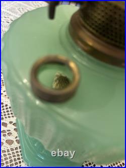 Aladdin Corinthian Apple Green Jadeite Oil Lamp Signed Locking Chimney