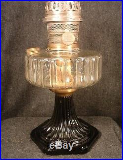 Aladdin Corinthian Clear & Black Amethyst Glass Kerosene Oil Lamp Model B Burner