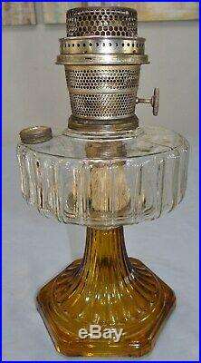 Aladdin Corinthian Clear Glass Amber Base Kerosene Oil Lamp Model B Vtg