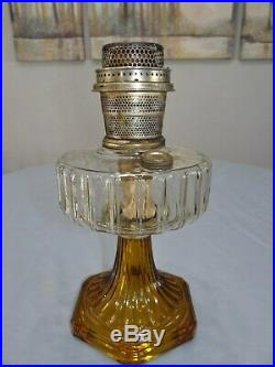 Aladdin Corinthian Clear Glass Amber Base Kerosene Oil Lamp Model B Vtg