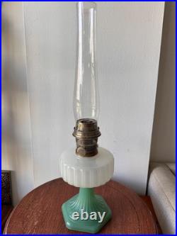 Aladdin Corinthian Jadeite White Milk Glass Kerosene Oil Lamp with Chimney 23