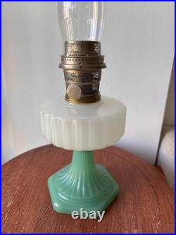 Aladdin Corinthian Jadeite White Milk Glass Kerosene Oil Lamp with Chimney 23