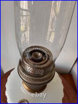 Aladdin Corinthian Jadeite White Milk Glass Kerosene Oil Lamp with Chimney 23
