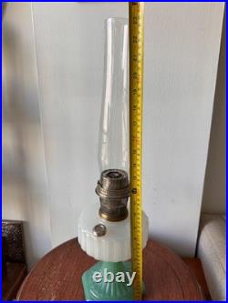 Aladdin Corinthian Jadeite White Milk Glass Kerosene Oil Lamp with Chimney 23