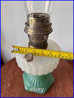 Aladdin Corinthian Jadeite White Milk Glass Kerosene Oil Lamp with Chimney 23