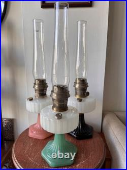 Aladdin Corinthian Jadeite White Milk Glass Kerosene Oil Lamp with Chimney 23 Aladdin Corinthian Jadeite White Milk Glass Kerosene Oil Lamp with Chimney 23