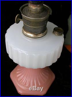 Aladdin Corinthian Kerosene Oil Lamp Vintage Moonstone Pink 30s depression Glass
