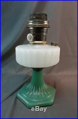 Aladdin Corinthian Lamp White over Green Moonstone kerosene Oil Model B burner