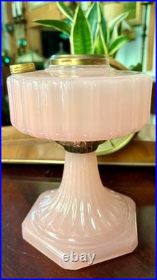 Aladdin Corinthian Model B-112 Rose Moonstone Art Glass Oil Lamp with Chimney