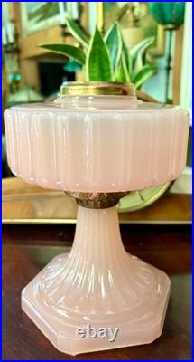 Aladdin Corinthian Model B-112 Rose Moonstone Art Glass Oil Lamp with Chimney
