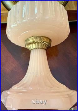 Aladdin Corinthian Model B-112 Rose Moonstone Art Glass Oil Lamp with Chimney